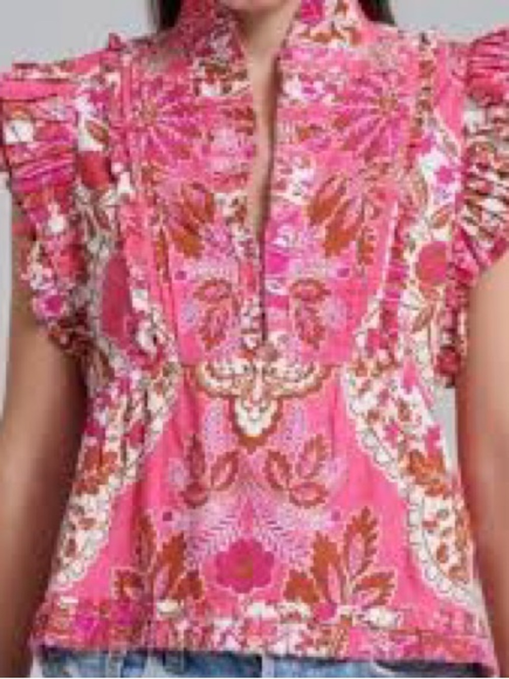 Ruffled Floral Print Sleeveless Blouse - Pink - Picture 4 of 5
